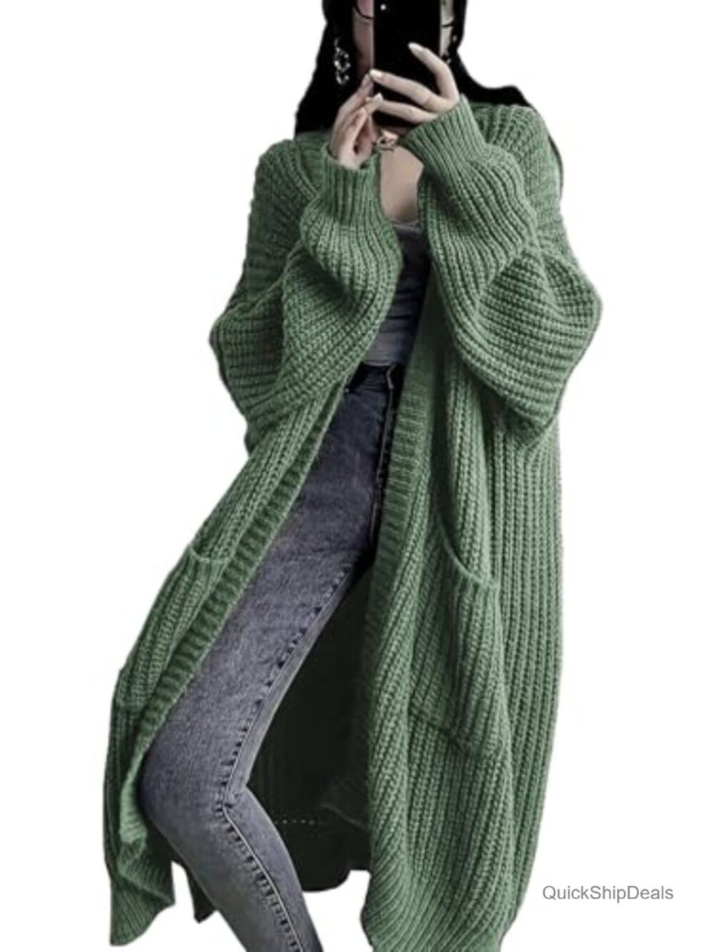 Long Cardigan Sweater Open Front Oversized Duster with Pockets Cable Knit